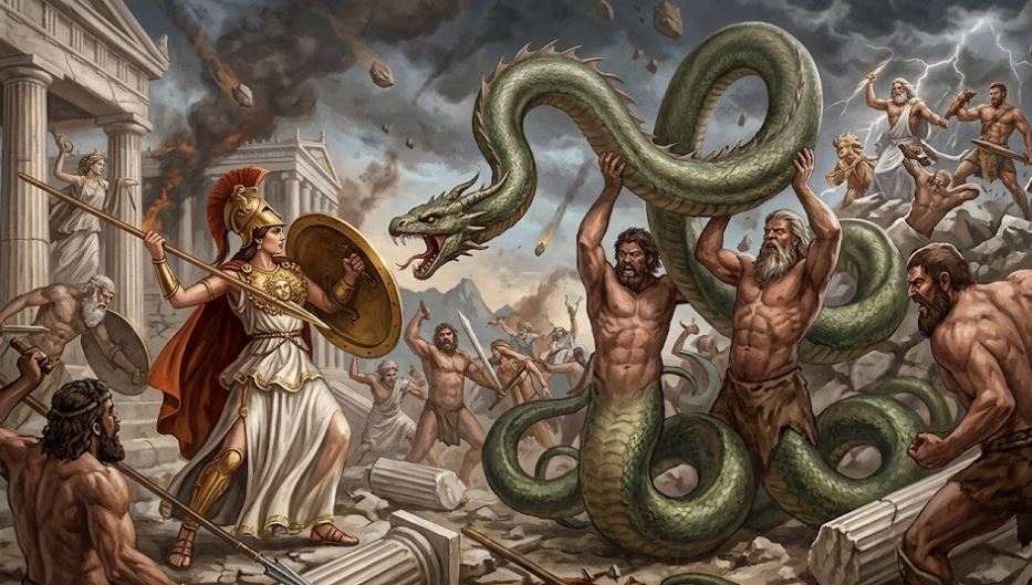 มังกรไจแกนโตมาเคียน (Gigantomachian Dragon) มังกรแห่งสงครามยักษ์ ตำนานเทพเจ้ากรีก