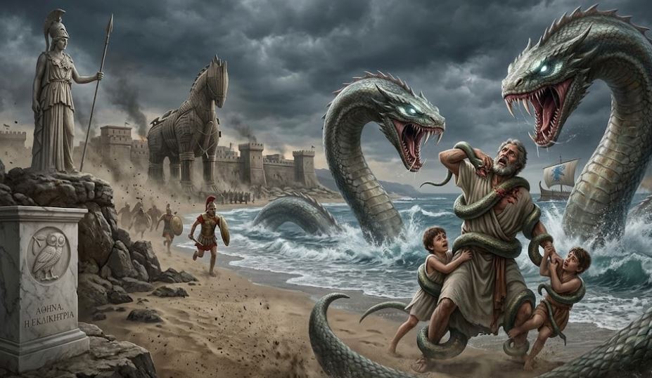 มังกรโทรจัน (Trojan Dragons) สองอสรพิษแห่งท้องทะเล ตำนานเทพเจ้ากรีก